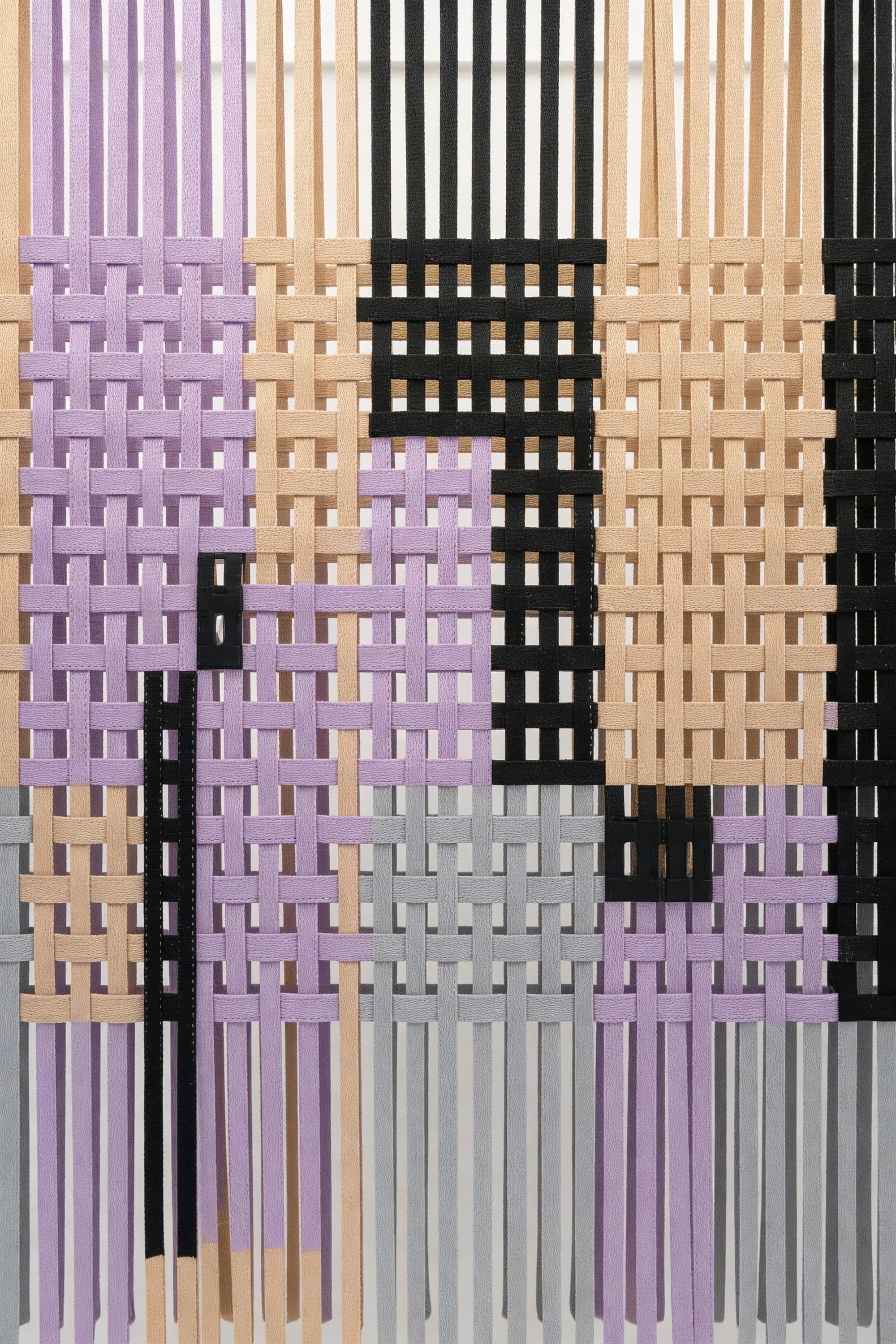 Woven pilates strap pattern in lilac, taupe and black — Spatial Design by Parallel Creative Agency — Asana Yoga & Pilates, retail