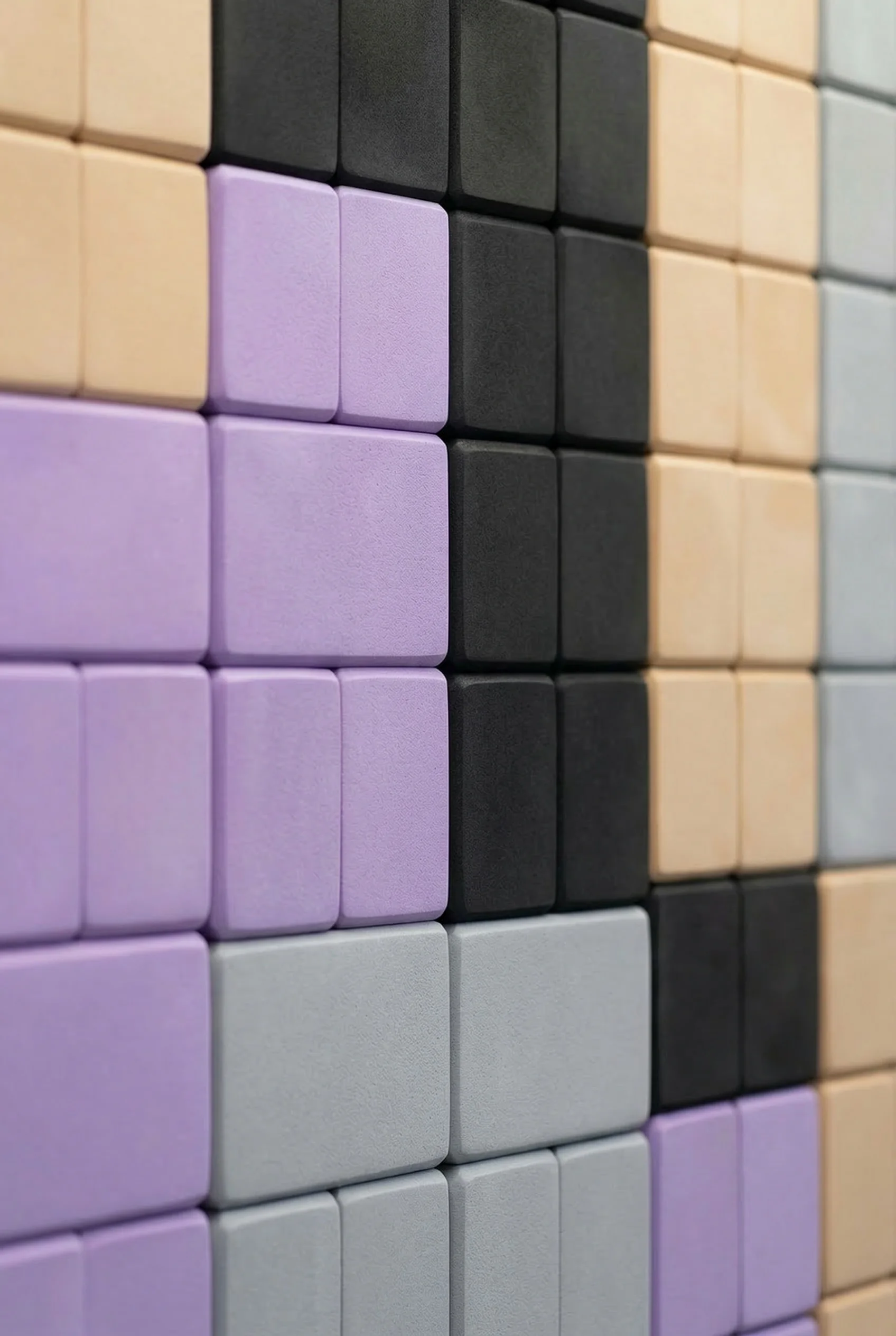 Close detail of stacked yoga blocks — Spatial Design by Parallel Creative Agency — Asana Yoga & Pilates, retail