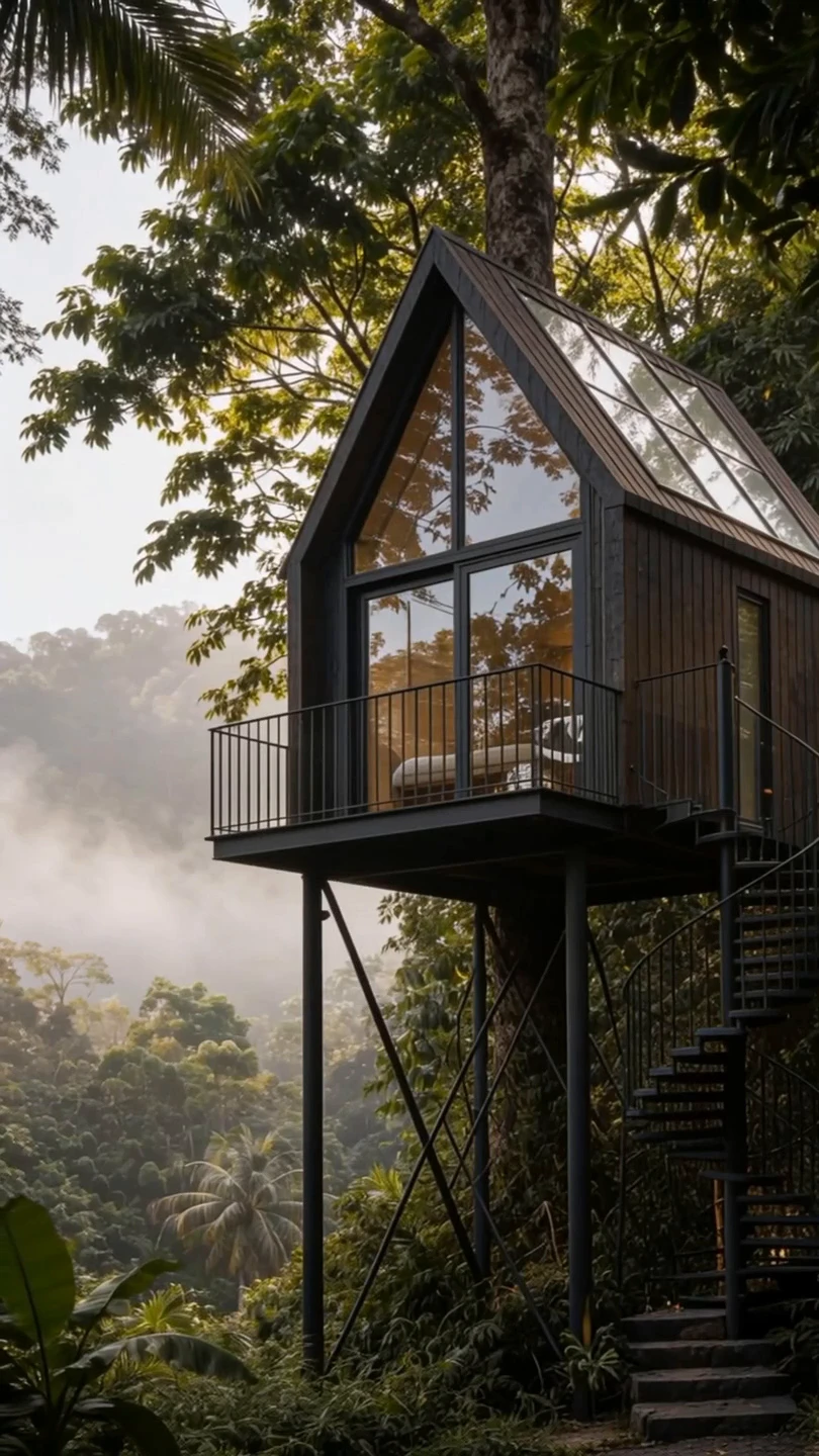 Kabin hero film touring the off-grid cabin network, from an elevated glass cabin above misty rainforest to a black timber retreat in highland moorland — Hospitality Design by Parallel Creative Agency — Kabin