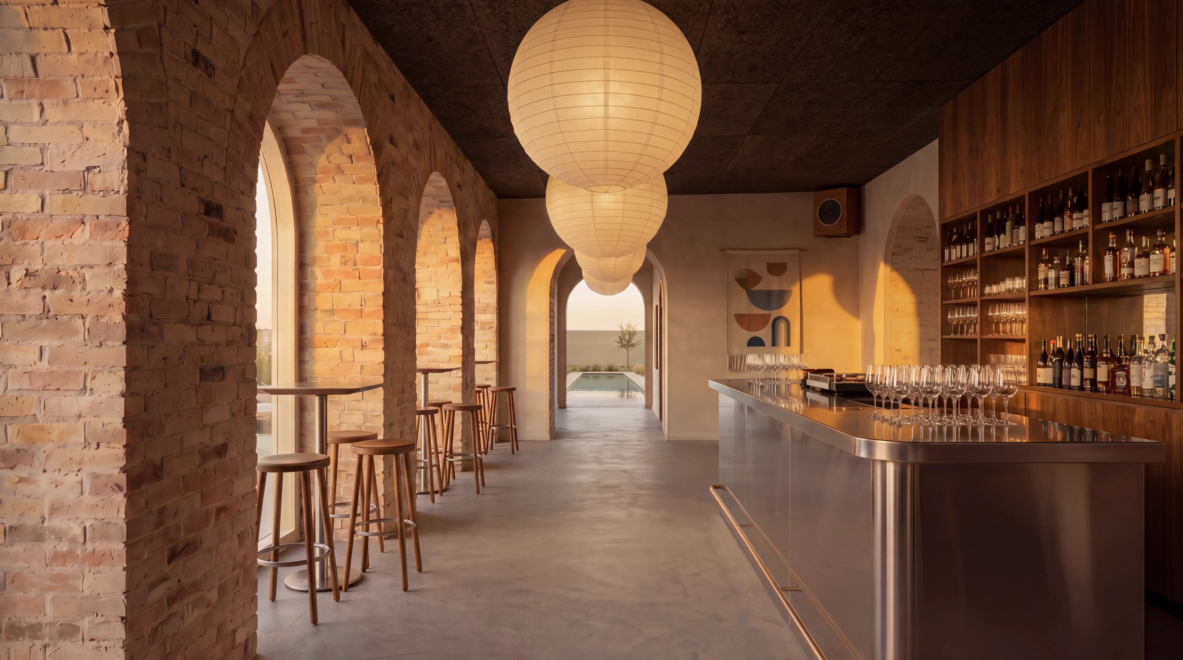 Hotel bar beneath vaulted brick arches — Hospitality Design by Parallel Creative Agency — Lento, hospitality