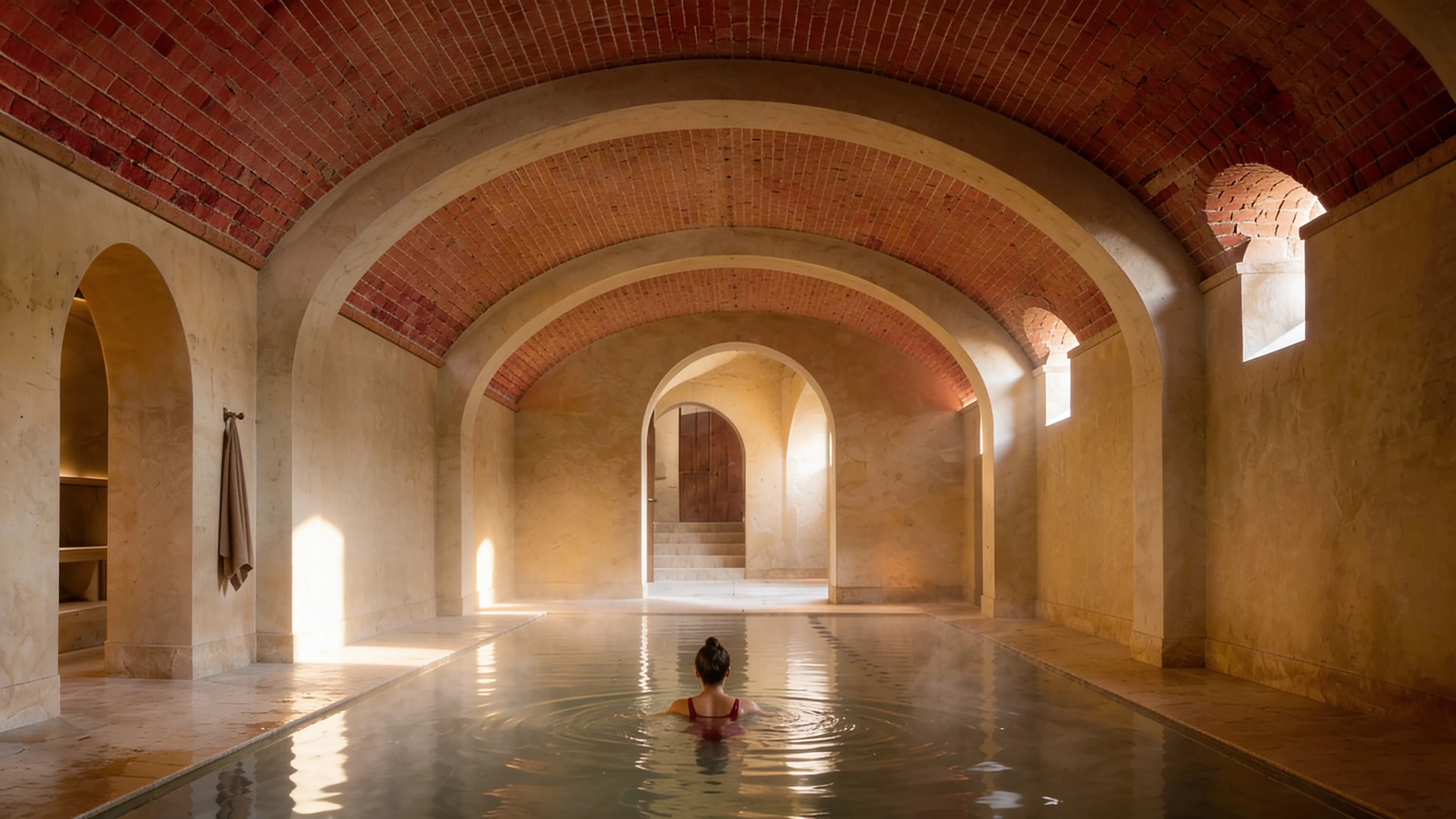 Reflections across the indoor spa pool — Hospitality Design by Parallel Creative Agency — Lento, wellness