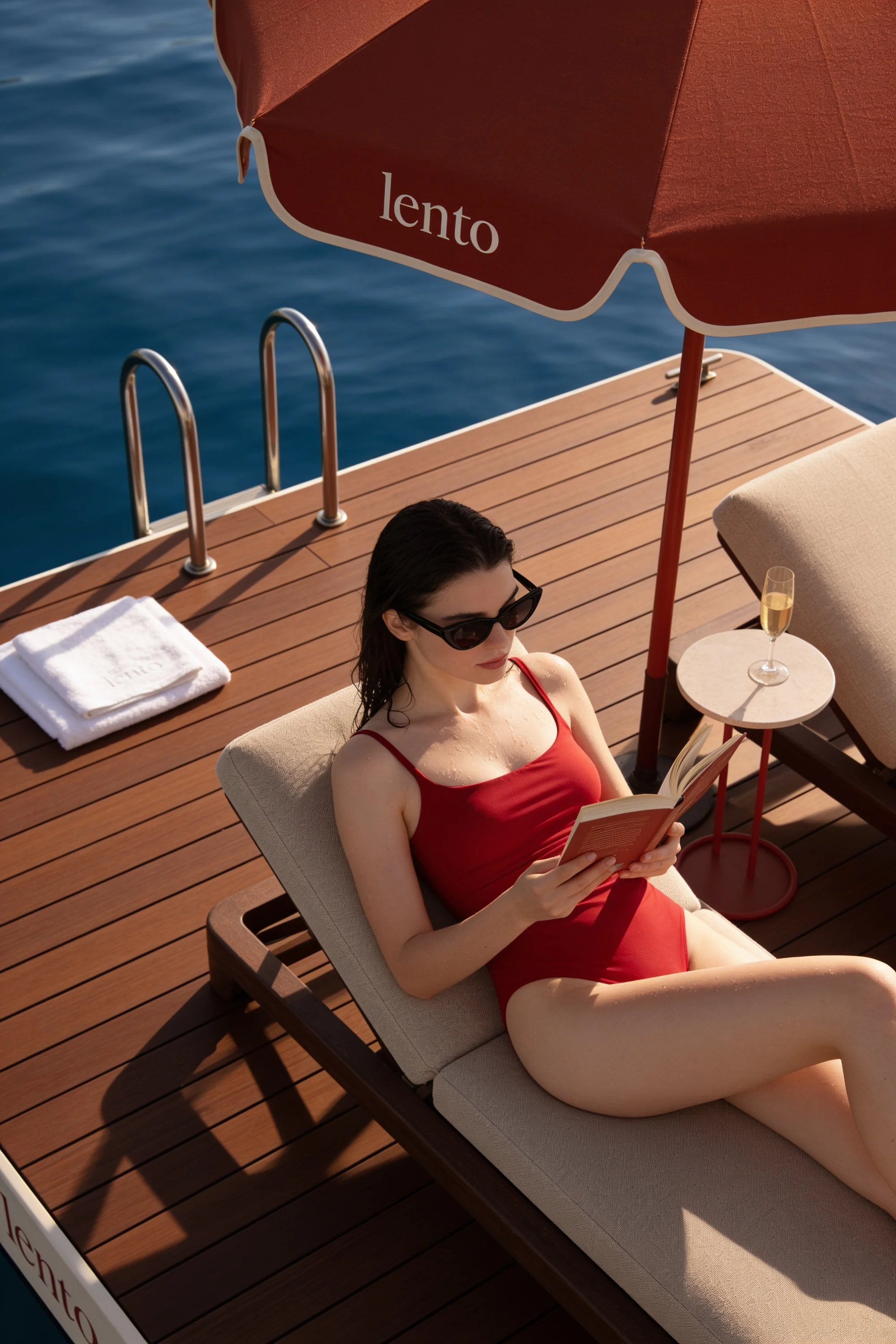 Branded boats moored beside the floating deck — Experience Design by Parallel Creative Agency — Lento, hospitality