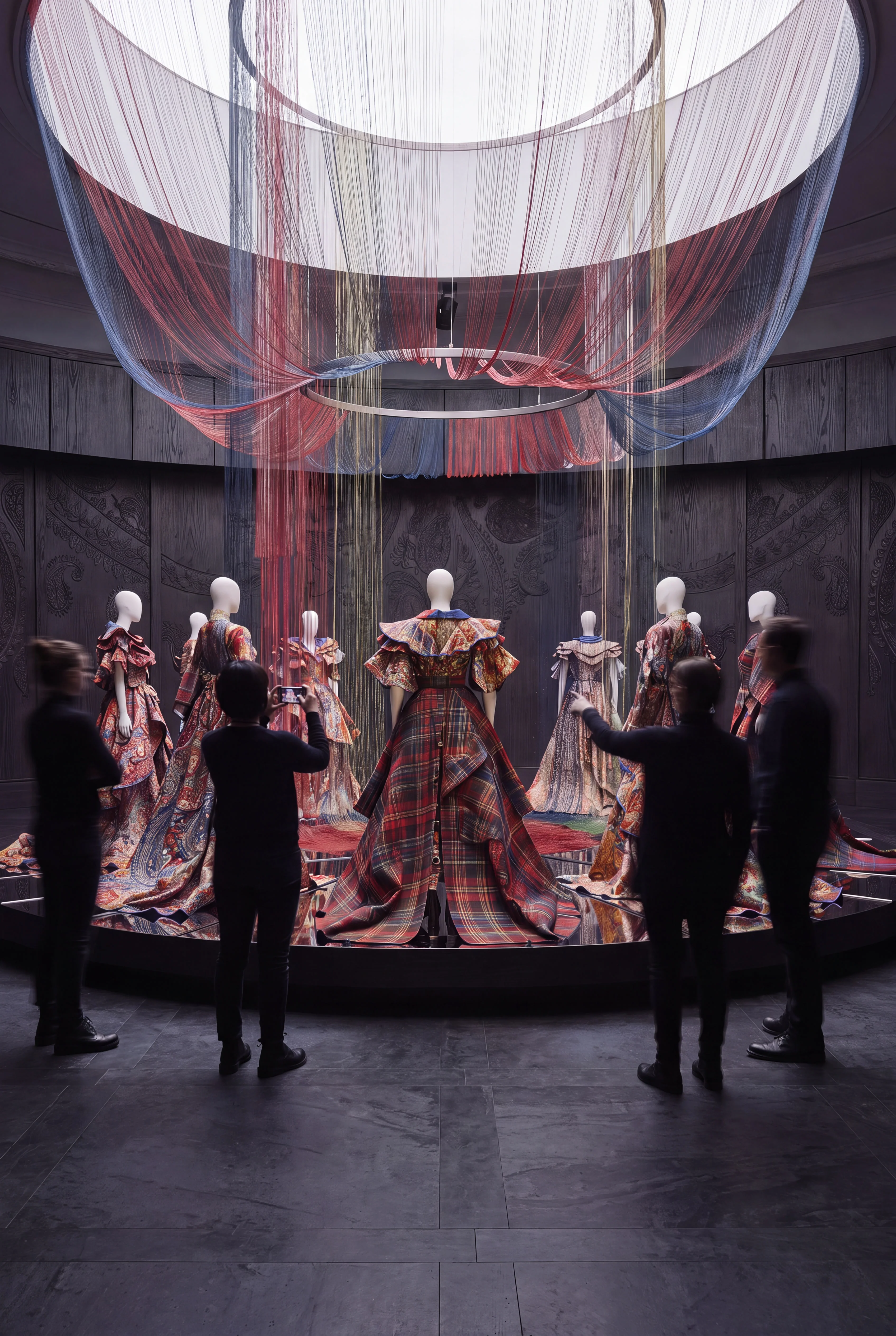 Visitors gathered around the immersive circular fashion and textile installation — Experience Design by Parallel Creative Agency — Loom, culture