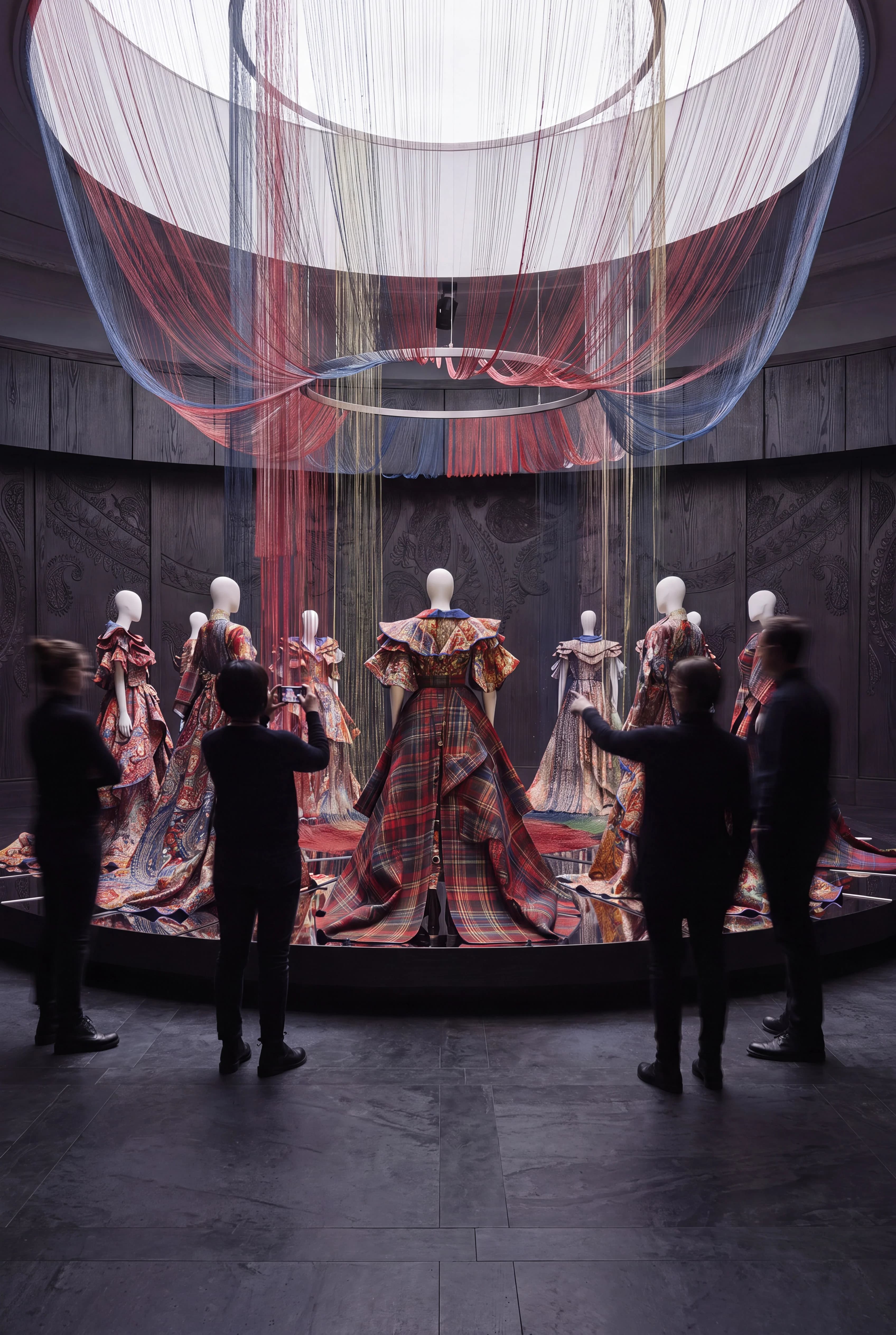 Visitors gathered around the immersive circular fashion and textile installation — Experience Design by Parallel Creative Agency — Loom, culture